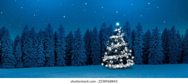 Christmas tree in the fir forest at night in winter - Powered by Shutterstock