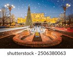 Christmas tree in front of Parliament building house,  Bucharest, Romania