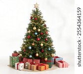 Christmas tree with gifts, isolated on white background