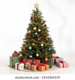 Christmas tree with gifts, isolated on white background - Powered by Shutterstock