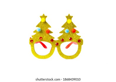 Christmas Tree Glasses Isolated On White Background.