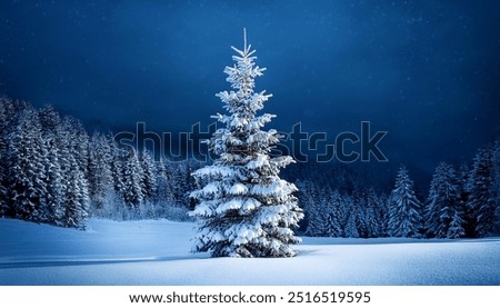 Image, Stock Photo Snow covered landscape with stream during winter day