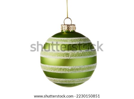 Christmas tree green glitter ball isolated on white background. Christmas decoration. 