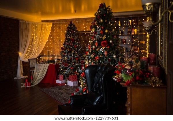 Christmas Tree Holiday Home Interior Lights Stock Image