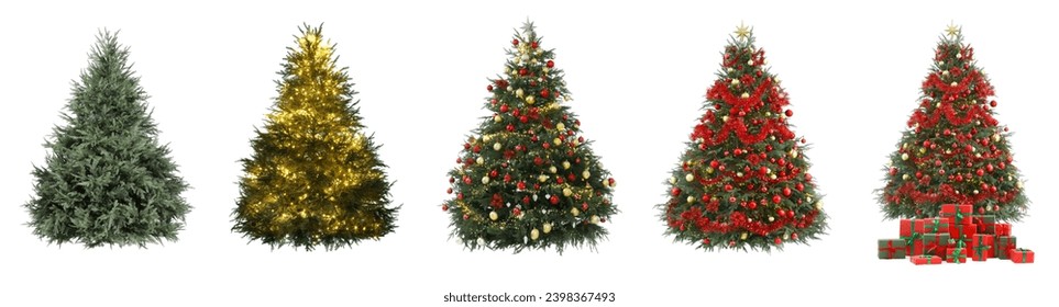 Christmas tree isolated on white, step-by-step decorating - Powered by Shutterstock