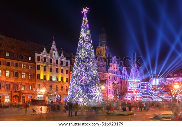 Christmas Tree Light Laser Show On Stock Photo Edit Now 516923179