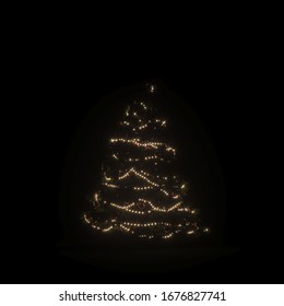 Christmas Tree Lights On Isolated Black Background	