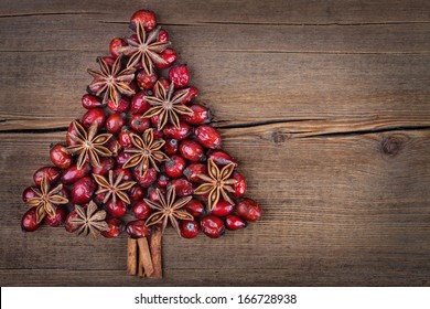 Christmas Tree Made Of Cinnamon, Anise And Dog-rose. Viewed From Above