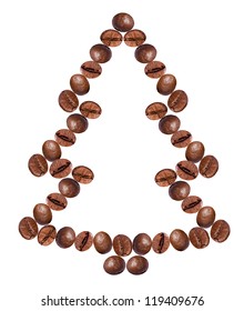 Christmas Tree Made From Coffee Beans.isolated On White