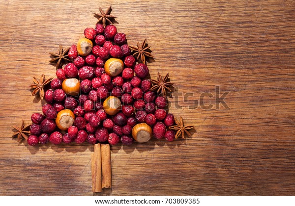 Christmas Tree Made Dried Cranberries Nuts Food And Drink