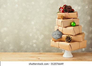 Christmas tree made from gift boxes. Alternative Christmas tree - Powered by Shutterstock