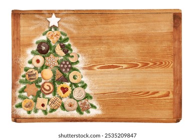 Christmas tree made of homemade cookies on a dough tray - Powered by Shutterstock