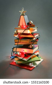 Christmas Tree Made Out Of Books