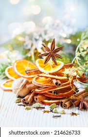 Christmas Tree Made Out Of Dried Oranges,cinnamon Sticks And Anise Star