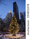 Christmas tree in Madison Square Park at dusk