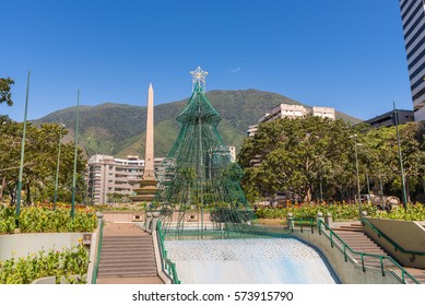 Christmas Tree On A Sunny Day In Francia Square (A.k.a. Plaza Altamira), In Venezuelan Capital City Caracas