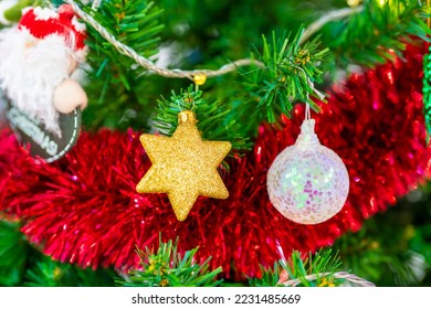 Christmas tree and ornaments decor ready for party.  - Shutterstock ID 2231485669