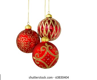 Christmas Tree Ornaments Hanging, Isolated On White Background