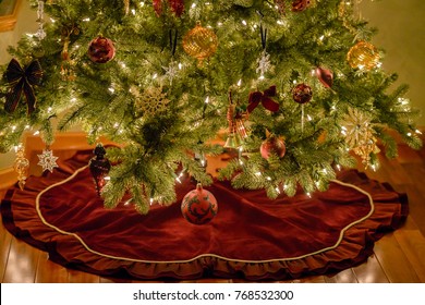 Christmas Tree With Ornaments And Skirt