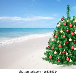 Christmas Tree Over Beach Background Vacation Stock Photo 163386314 ...