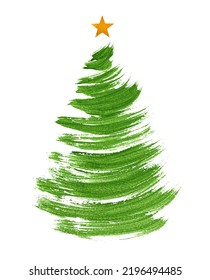 Christmas tree painted with brush strokes on a white isolated background