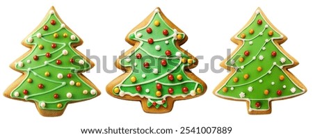 Christmas tree shaped cookie set on white background. Holiday and party concept.