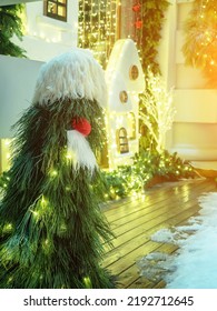 Christmas Tree In A Shepherd's Hat. Creative Christmas Tree In A Hat. National Creative Christmas Tree. Caucasian New Year