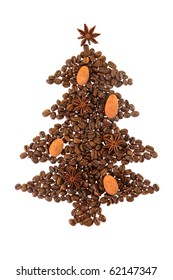 Christmas Tree Symbol Made From Coffee Beans.