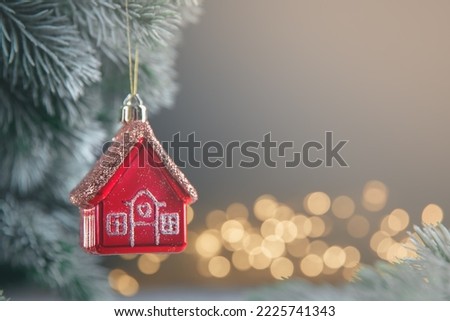 Christmas tree toy in the form of a red house on the Christmas tree with copy space ストックフォト © 