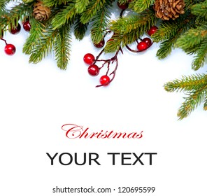 Christmas..Fir Tree.Pine Tree. Evergreen Border Design.Frame.Isolated On A White Background