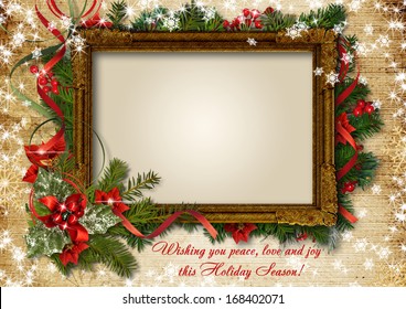 Christmas Vintage Card With Frame For Photo Or Text