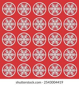 Christmas white snowflake pattern on red background. Festive tree decorations for Yule, Noel, Xmas holiday season. Seamless repeat decorative design.  - Powered by Shutterstock