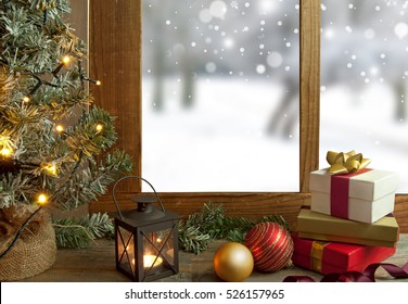 Christmas Window With Gifts 