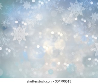 Christmas Winter Blue Blur Background.Snowflake Holiday Bokeh.