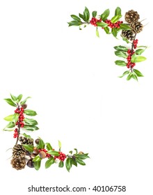 christmas winter holly and red berries frame