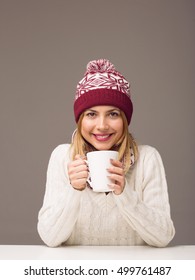 Christmas Woman Drinking Hot Tea