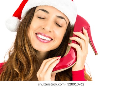 Christmas Woman With Her Red Shoes For Christmas Gift