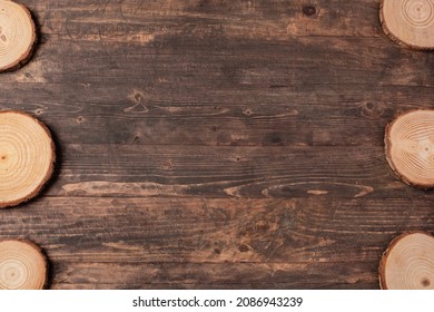 Christmas Wood Log Plate On Brown Wooden Table