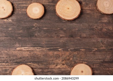 Christmas Wood Log Plate On Brown Wooden Table