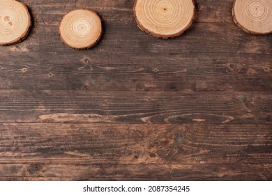 Christmas Wood Log Plate On Brown Wooden Table