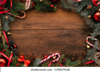 Christmas wooden background with snow fir tree. View with copy space - Powered by Shutterstock