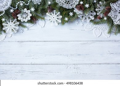 Christmas Wooden White Background Snowflakes Tree Stock Photo 498106438 ...