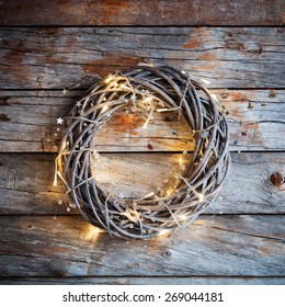Christmas wreath with bright lights