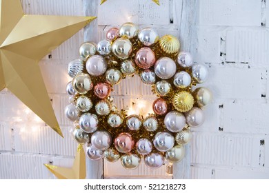 Christmas wreath and garlands on a wall