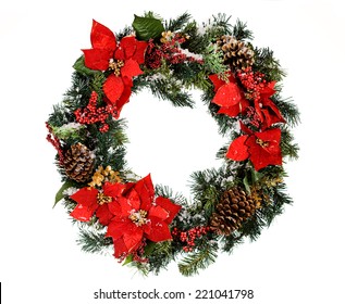 Christmas Wreath, Isolated On White.