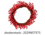 Christmas wreath made of artificial red berries branches for home decoration, on a white background