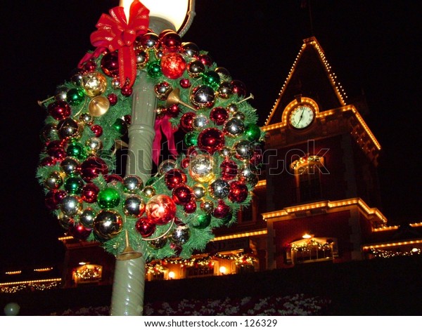 Christmas Wreath On Light Pole Stock Photo Edit Now 126329