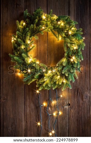 Christmas wreath on a wooden door
