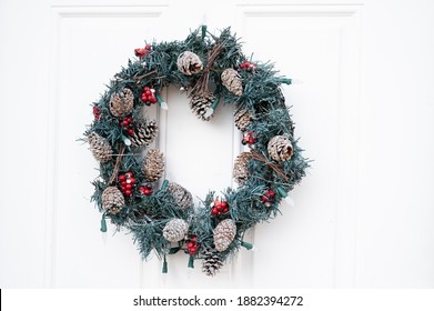 Christmas Wreath Outside The Front Door