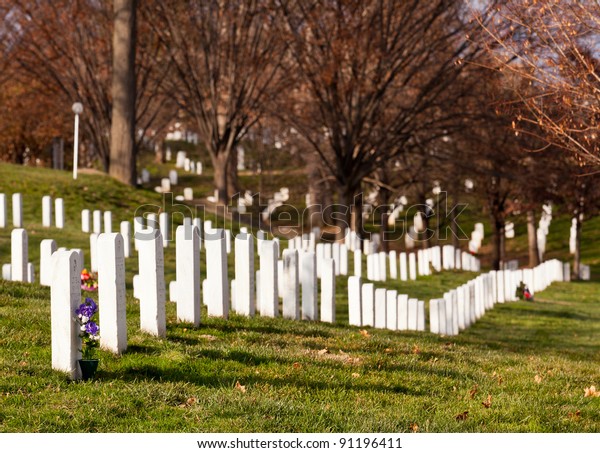 Christmas Wreaths On Gravestones Arlington National Stock Photo (Edit